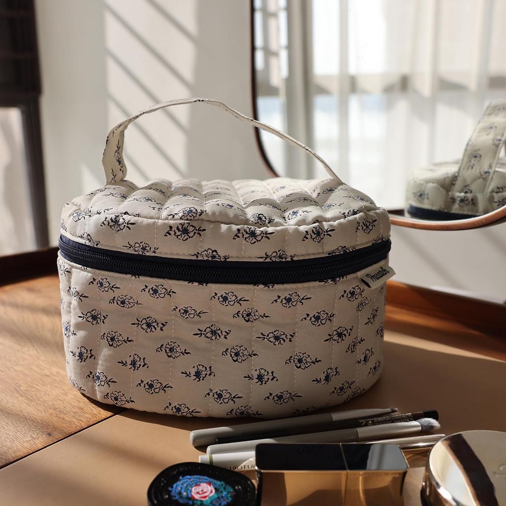 Miucatch Large Capacity Makeup Cosmetic Storage Box with 3D Pouch with Floral Portable Travel Storage Inner Makeup Pouch Pouch, Box, Handle,