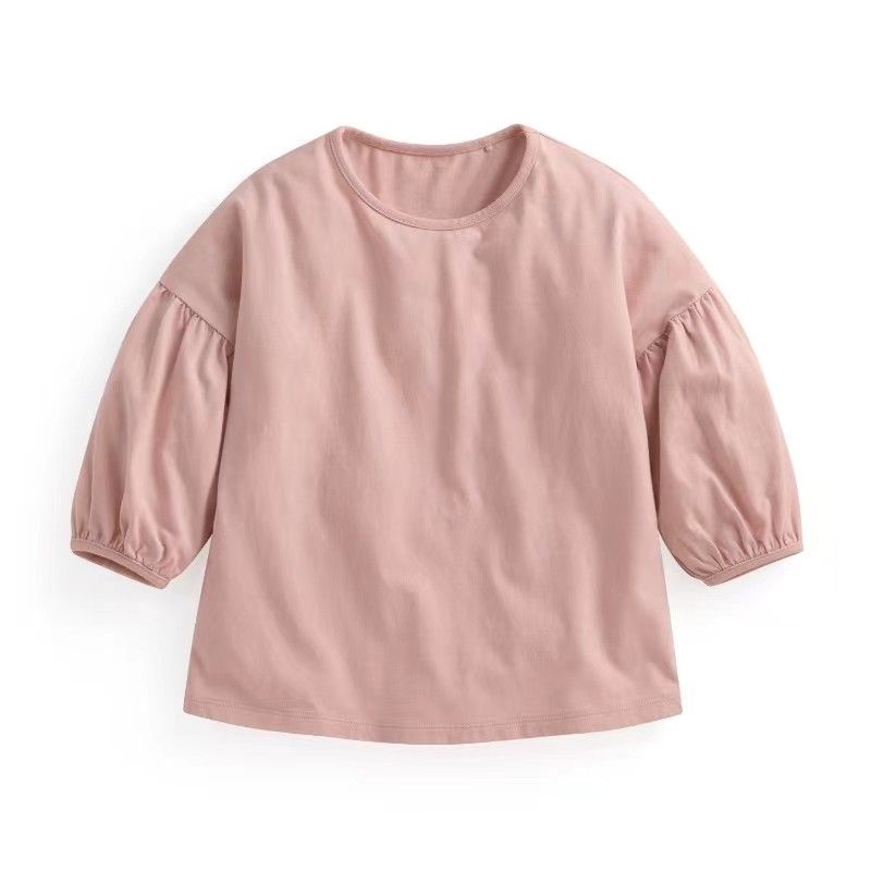 Three-Quarter Sleeve Pure Cotton T-Shirt Girl Drop Shoulder Lantern Sleeve Children's Clothing Spring and Summer New Arrival Women's Half Sleeve Tops