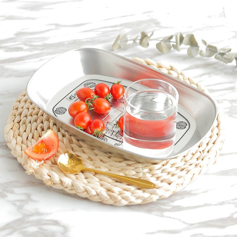 Metal Serving Dish Vintage Tinplate Dinner Plate Stainless Steel Serving Tray Round Seasoning Plates Set For Fruits For Dining