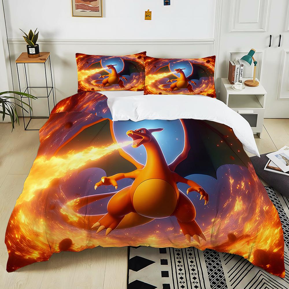 10 Sizes Pokémon Charizard Printed 3PC Bedding Set Duvet Cover  Adult Kids Birthday Gift Full Size Bedding Set Luxury for Gifts