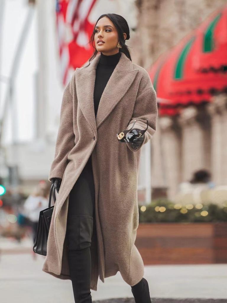 Winter Coat Women Long Sleeve Padded Jacket Wool Top Ladies Overcoat