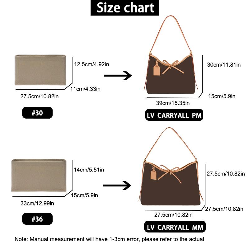 EverToner Für LV Carryall PM Filzstoff Einlegebeutel mit Reißverschluss Passend für Handtasche Kosmetiktasche Reisetasche Einsatz