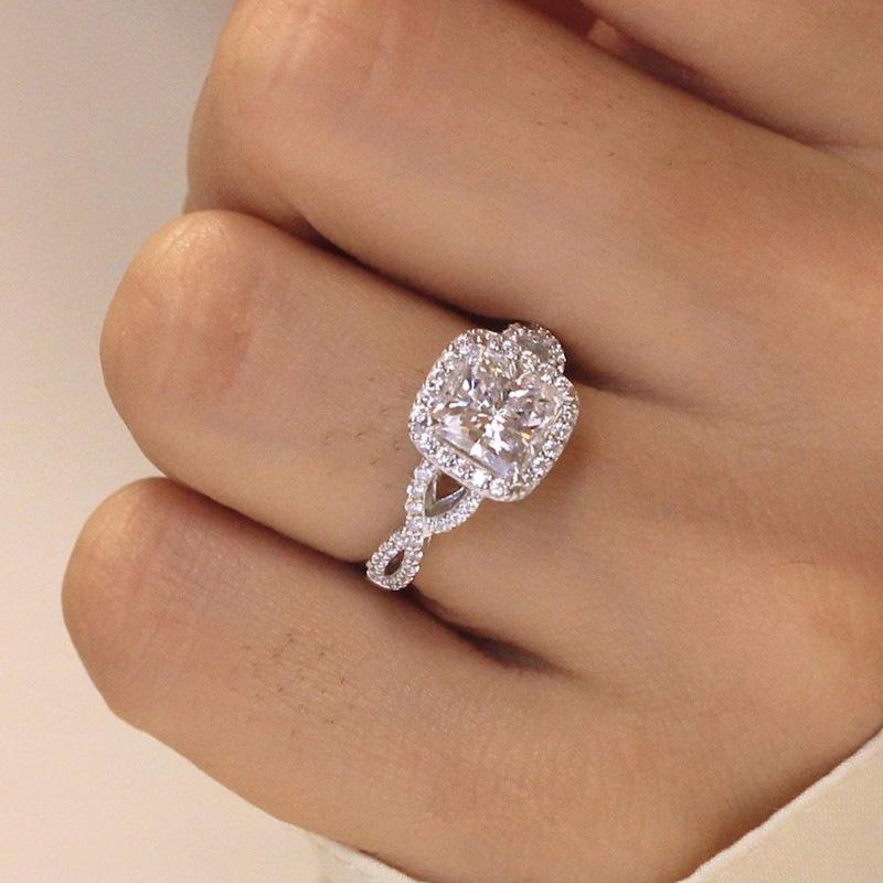 Square Bag Chain Twist Arm Fashion Zircon Women'S Ring, Design Style Fashion Wedding Ring, Girlfriend Engagement Ring