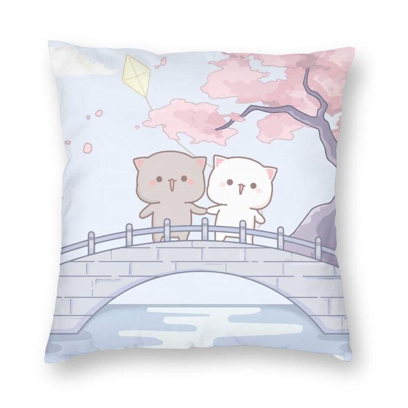 45x45cm Cartoon Cute Peach Blossom Cat Series Pillowcase Living Room Sofa Office Seat Soft Cushion Cover Home Decoration