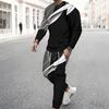 Men Black White Abstract Curve Line Print Long Sleeve Sweatshirt Jogger Pants Two Piece Suit