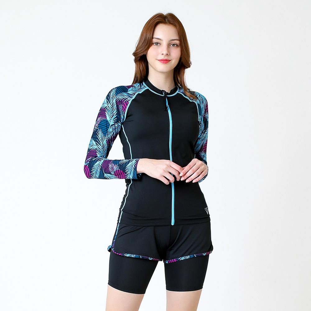 Beijigelleu Women'S Tropical Zip-Up Rash Guard 4-Piece Set Bel-T281K