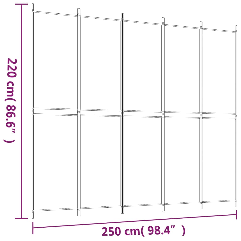 Vidaxl 5-Panel Room Divider, Anthracite, 250X220 Cm, Fabric
