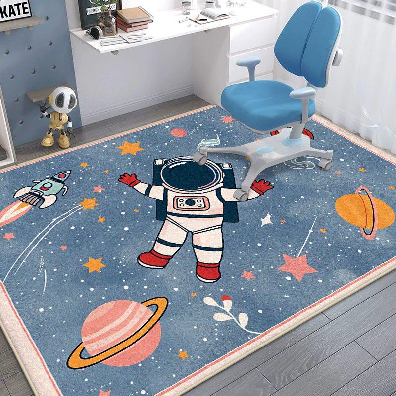 Astronaut Bedroom Chair Mat Cartoon Decoration Fluffy Plush Carpet for Living Room Large Area Gaming Room Non-slip Rugs Washable