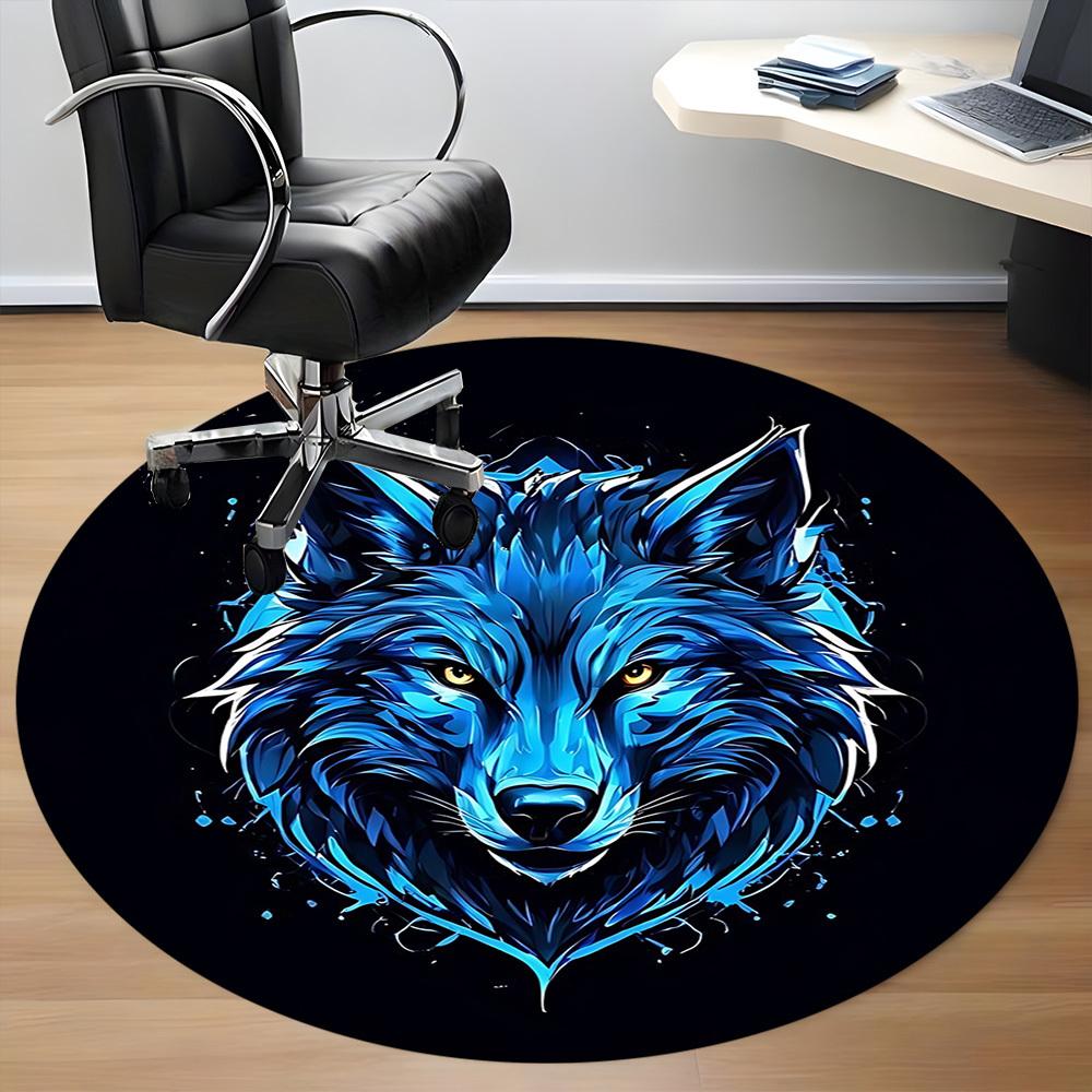 1pc Wolf Head Chair Carpet for Office, Round Non-Slip Durable Large Size Office Carpet, Suitable for Office, Beautiful Decoration