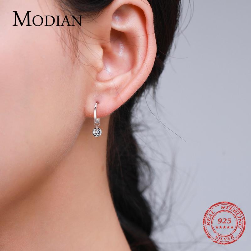 Modian 100% 925 Silver Classic Circle Sparkling Clear CZ Hoop Earrings For Women Luxury Wedding Statement Jewelry Arete