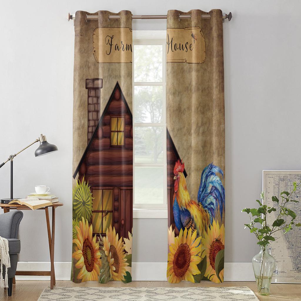 Bauernhof Sonnenblume Hahn Vintage Fenster Vorhänge Wohnzimmer Schlafzimmer Küche Vorhänge Für Kinder Deko
