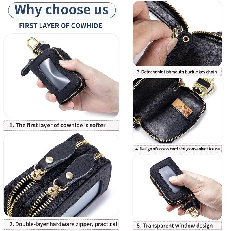 Portachiavi in Vera Pelle Uomo e Donna Borsa per Chiavi Auto Multifunzione Doppia Cerniera Custodia per Chiavi Moda Portachiavi per Casa da Donna