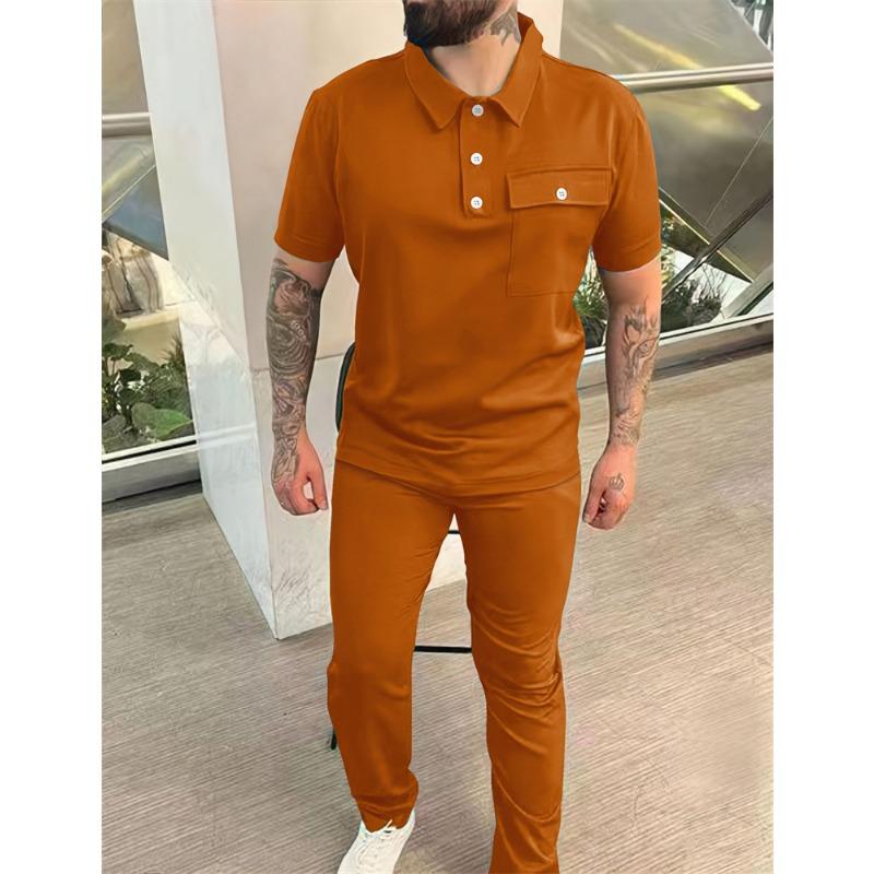 Mens Casual Athletic Short Sleeve T Shirt And Long Pants Two Piece Set