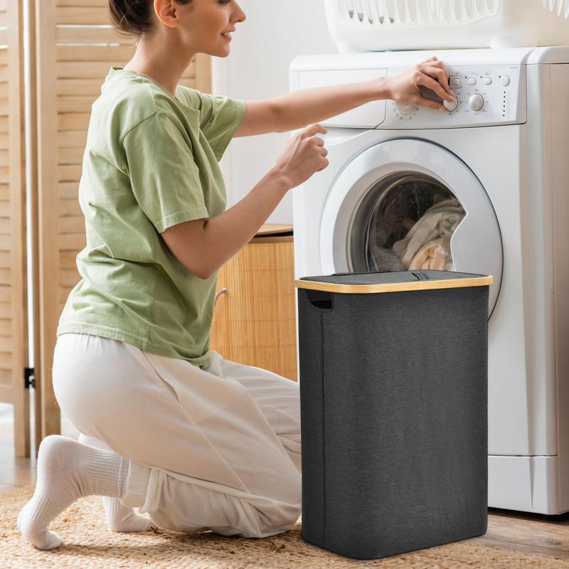 Covered Laundry Basket Large Capacity Dirty Clothes Hamper Narrow Laundry Hamper With Lid 55L Clothes Basket With Handles For