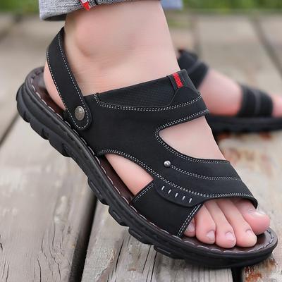 Sandals Men's Summer Soft Leather Casual Beach Shoes Men's Non-slip and Wear-resistant Father's Dual-purpose Cool Slippers Men