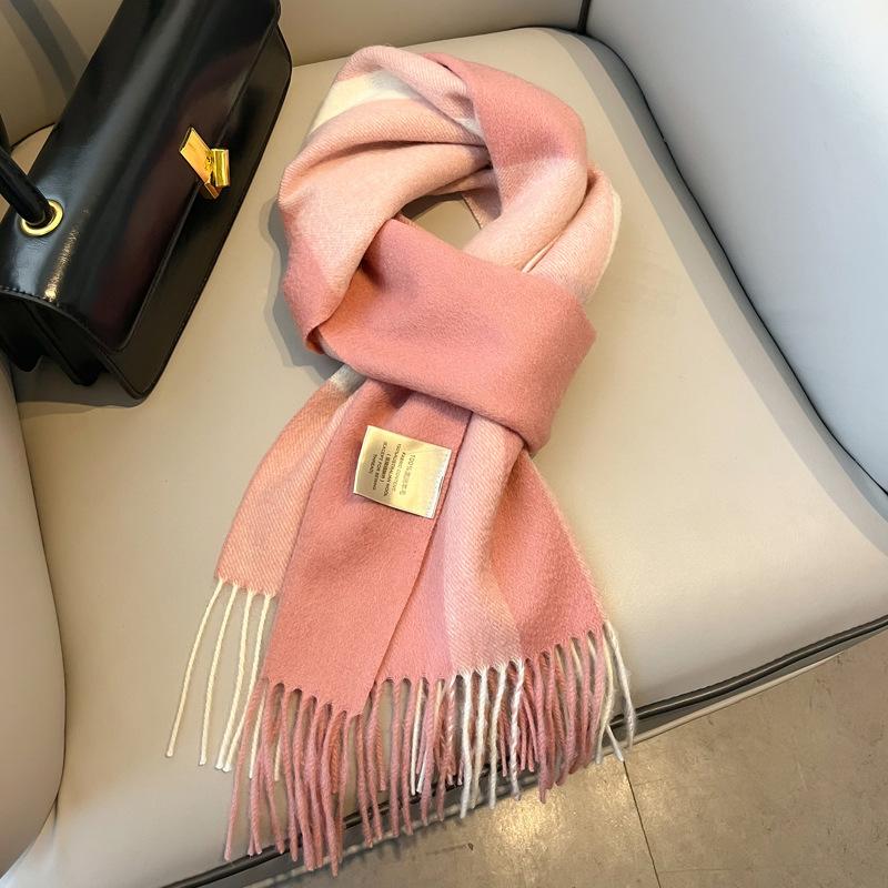 New pure wool plaid scarf British men and women couples winter warm double-sided fringed high-end scarf