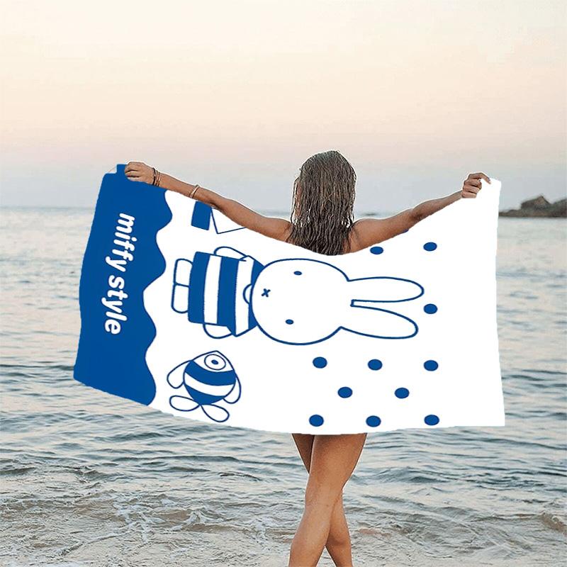 1pc Miffy4 Beach Towel, Beach and Seaside Swimming Pool Equipment, Fashion Pattern, Rectangular, Travel Essentials