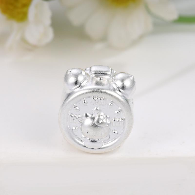 Sterling Silver 999 Hello Kitty Charm Alarm Clock DIY Jewelry Beads. серебряный