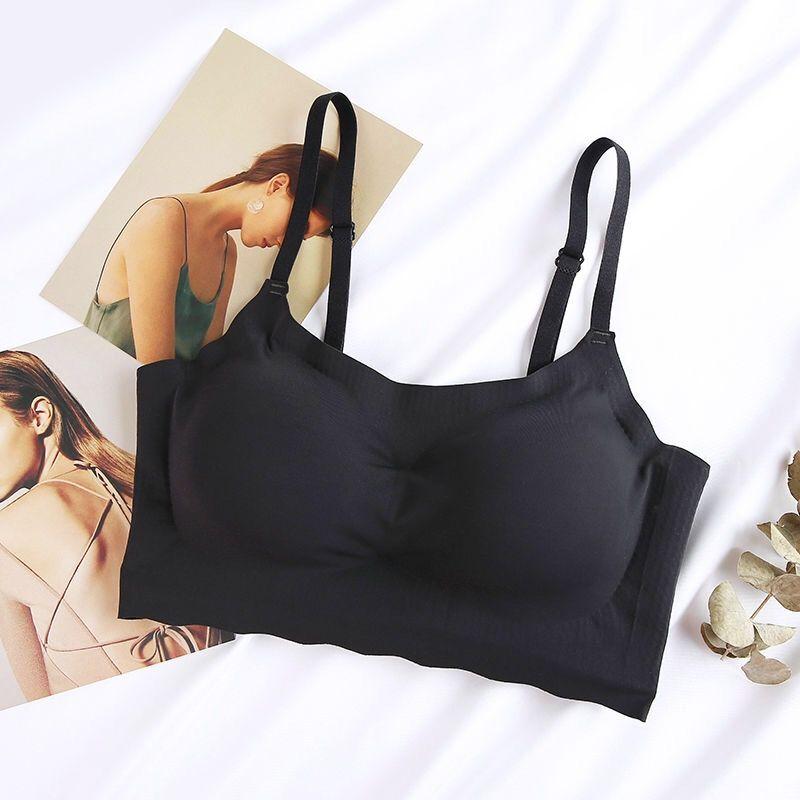 Бесшовное нижнее белье из ледяного шелка женский цельный спортивный противоударный бюстгальтер для сна красивый жилет тонкий дышащий мягкий бюстгальтер S чёрный 1309₽