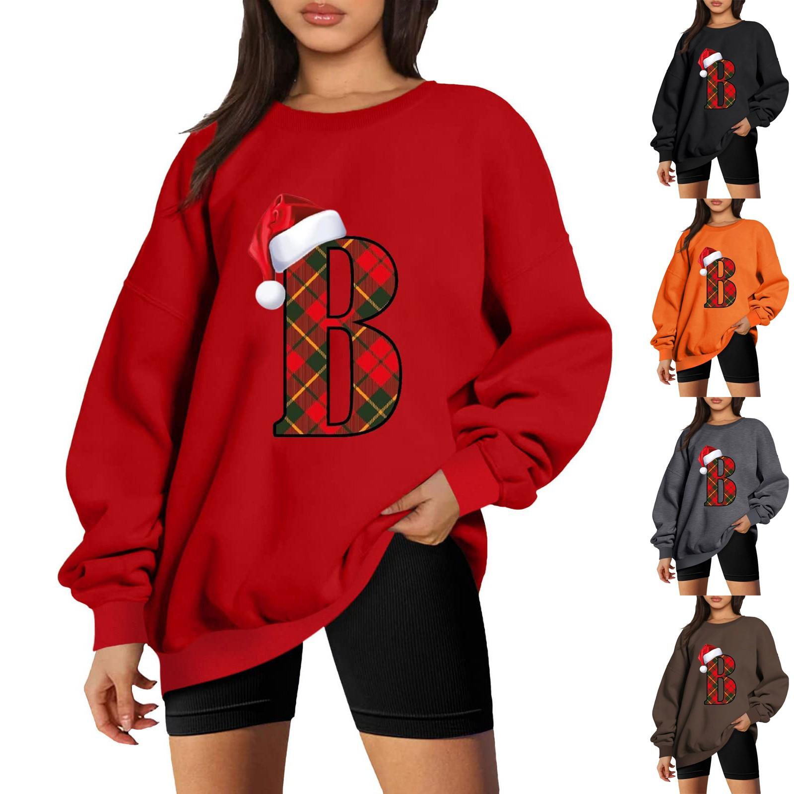 

Женский рождественский принт с заниженными плечами и длинными рукавами, круглый вырез, толстовка, топ