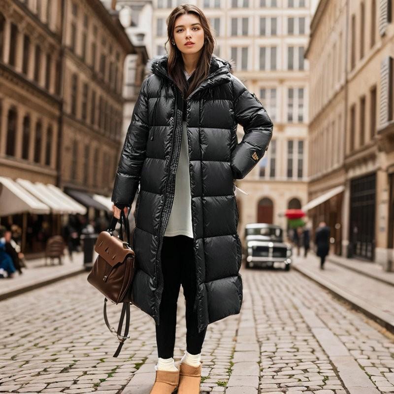 Black gold down jacket women`s winter