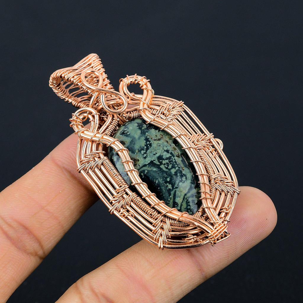 Kambaba Jasper Handmade Gemstone Pendant, 999 Copper Wire Wrapped Pendant Unique Design Jewelry, For Thanksgiving