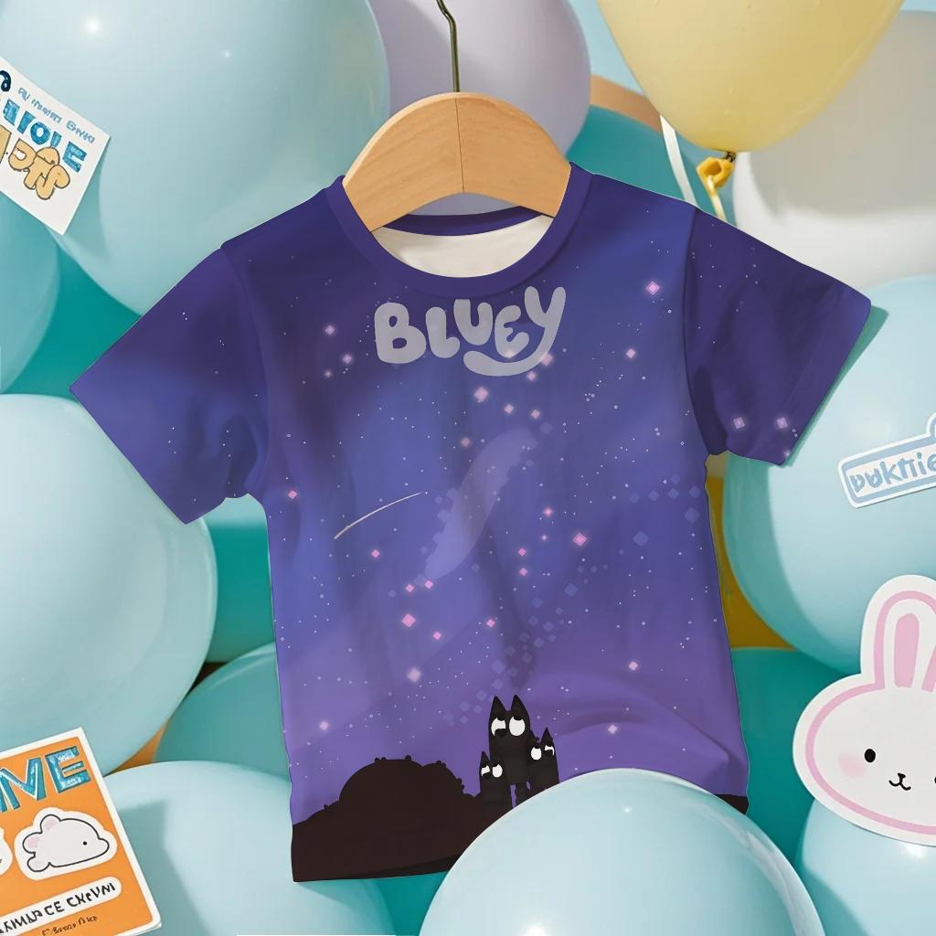 Fashion Bluey Anime 3D Print Men's T-Shirt Summer Cool Short Sleeve Cartoon Anime Print Casual Outdoor Men's and Women's Tees Top