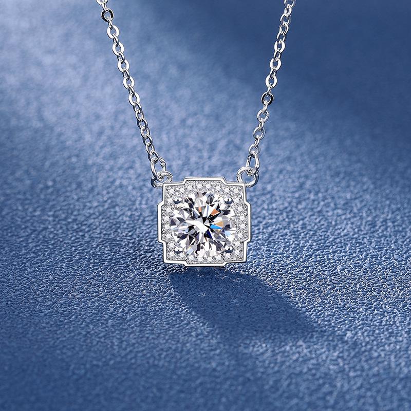 Eight Hearts & Arrows PT950 Square Cut Necklace & Earrings Set with Simulated High Carbon Diamond & Open Ring