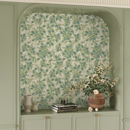 VEELIKE Wallpaper Stickers, Light Green Plant Pattern Botanical Wallpaper, Cutting Sheet, Stick-On Wallpaper for Fusuma Doors, Peel-Off Wallpaper, Sel