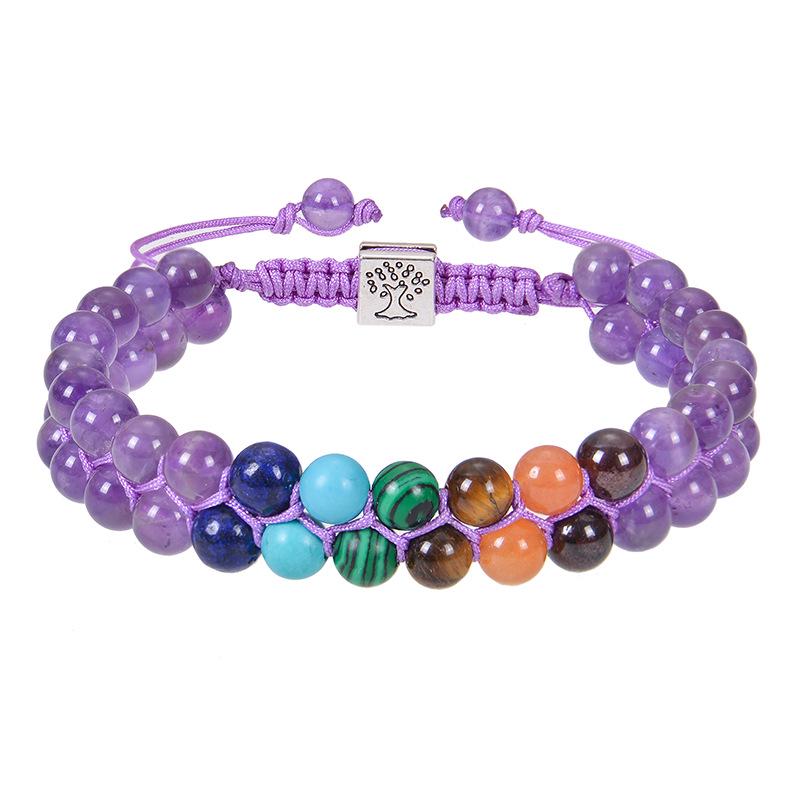 European & American Fashion Malachite Double-Layer Tree of Life Bracelet with Seven-Color Stones