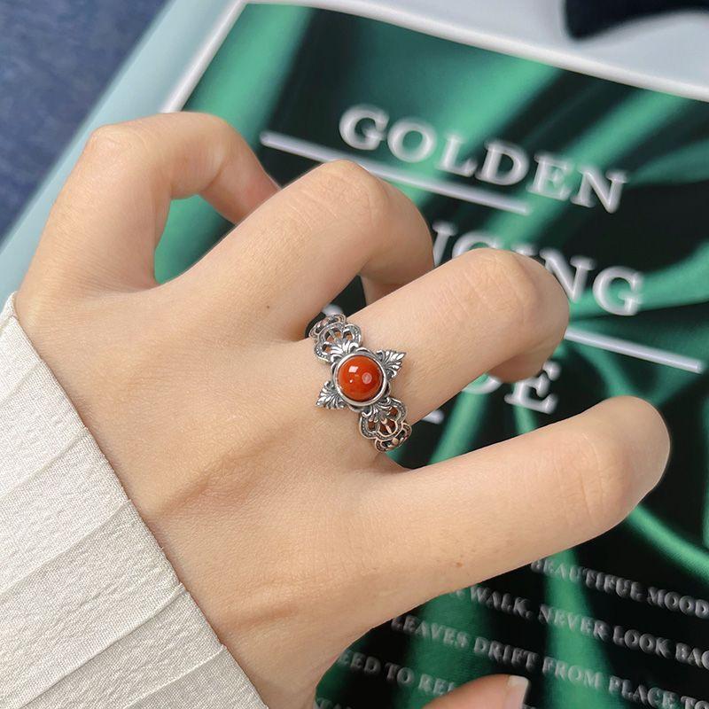 Personalisierter Retro Thai Silber Naturfarbener Schatzring Damen S925 Sterlingsilber Eingelegt mit Nanhong Blauem Gold Jaspis Zeigefingerringe