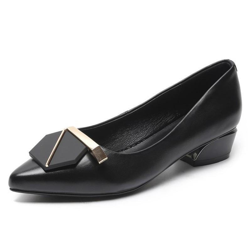 Pointed single shoes women's thick heels flat shoes new autumn versatile temperament work shoes soft leather women's shoes