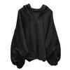 Women's Fashion Casual Solid Color V-Neck Hooded  Loose Long Sleeve Sweatshirt