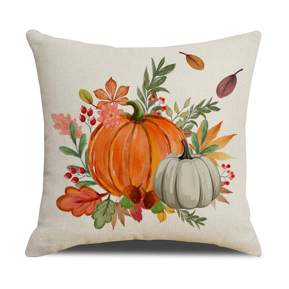 Pumpkin Harvest Festival Pillow Cover Autumn Maple Leaf Diamond Printed Pillow Cover Sofa Decorative Cushion Cover
