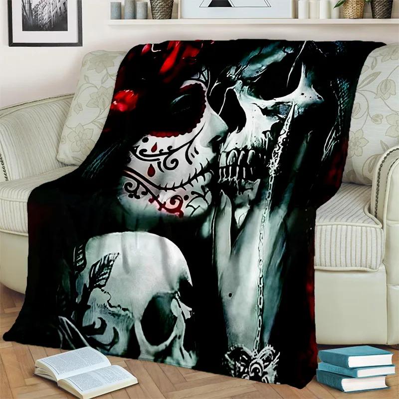 Coperta Orrore Teschio Femminile Ragazza Morta Gotica, Morbida Coperta da Lancio per Casa Camera da Letto Letto Divano Picnic Viaggio Ufficio Coperta Coprente Bambino