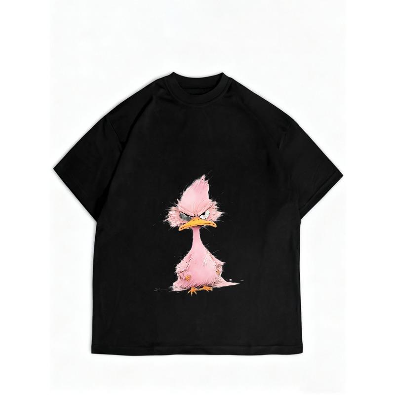 Women Casual T Shirt Black Pink Angry Duck Print Summer Loose Fit Top Everyday Wear
