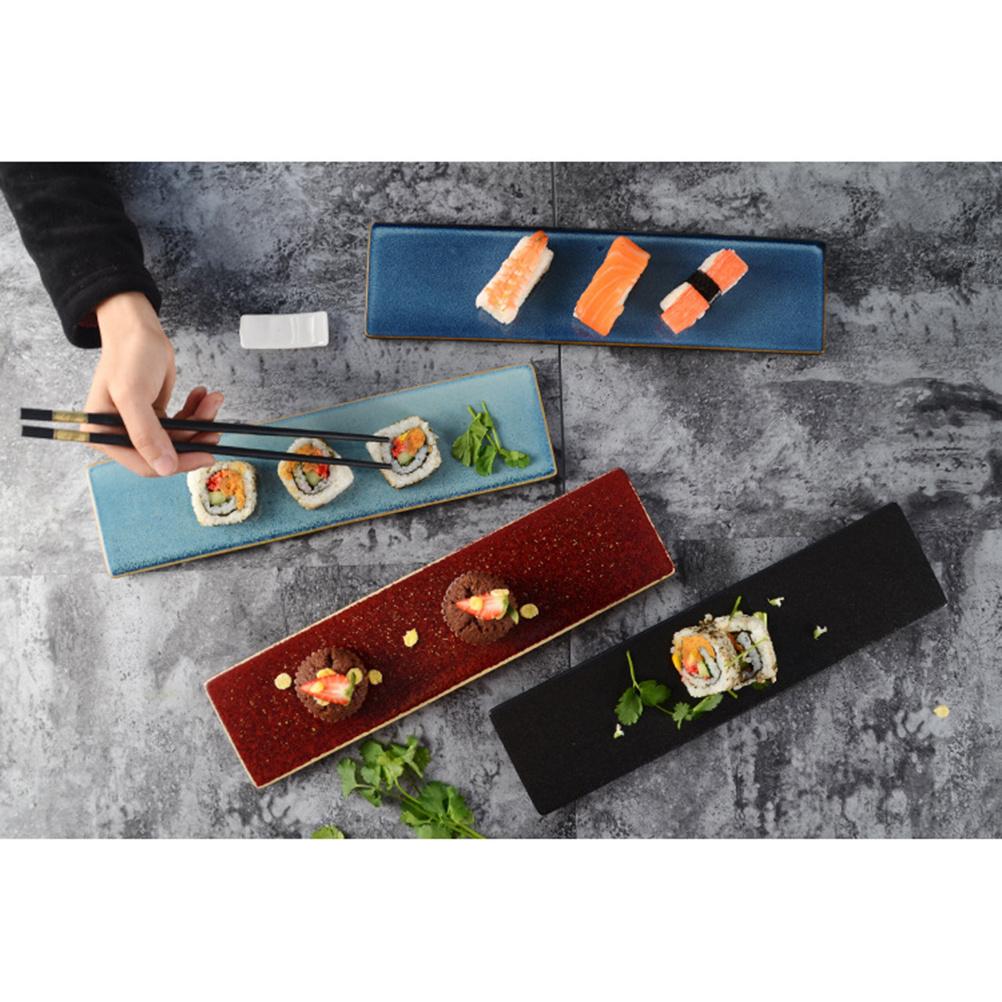 Ceramics Sushi Plate Black Rectangular Serving Tray Practical Dish for Sushi Snack Restaurant Home Sashimi Tray