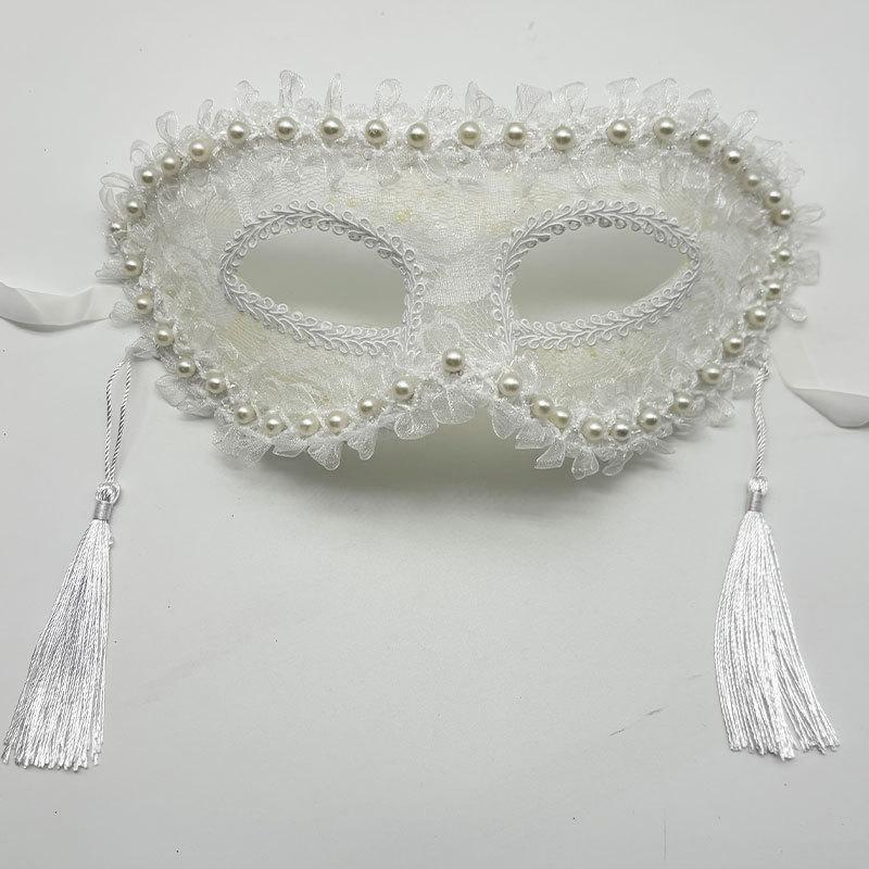 Creative Pearl Lace Half-Face Mask Lace Fringe Mask Masquerade Fancy Prom Women Cosplay Halloween Party Ball Mask Face Cover