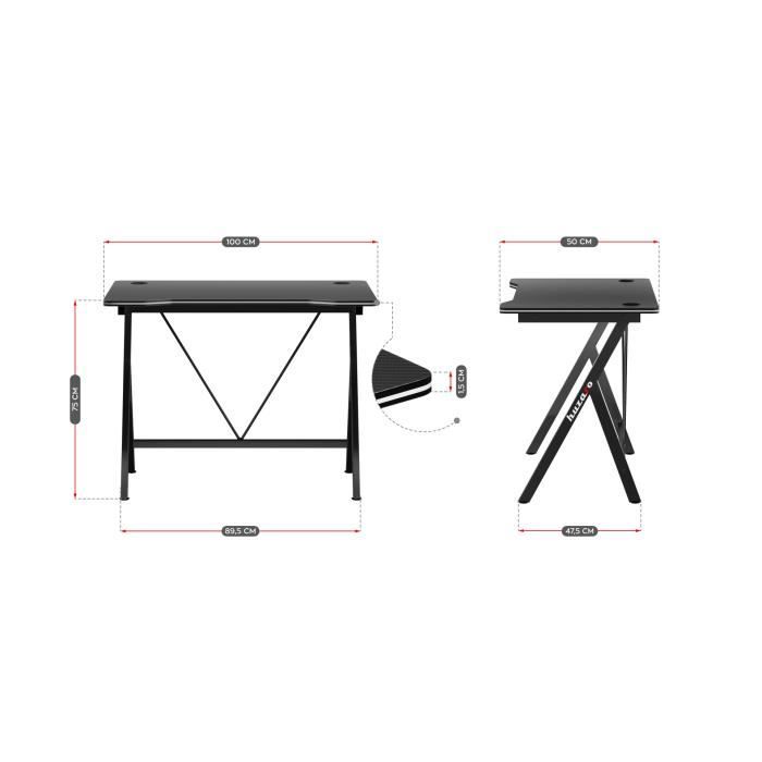 Bureau gaming HUZARO HERO 1.4 Noir, Bureau Ergonomique, PC Gaming, Informatique, Gamer, Bureau Jeux, 100x50x75cm