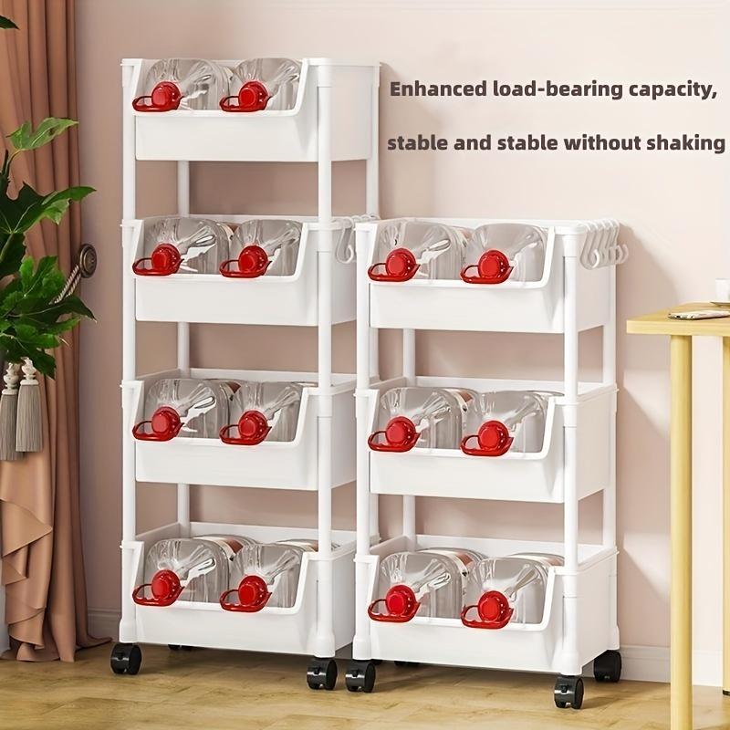 1pc White Mobile Storage Cart - Versatile Utility Organizer Rack with Wheels, Adjustable Shelving Unit, Space-Saving Solution for Living Room, Bedroom