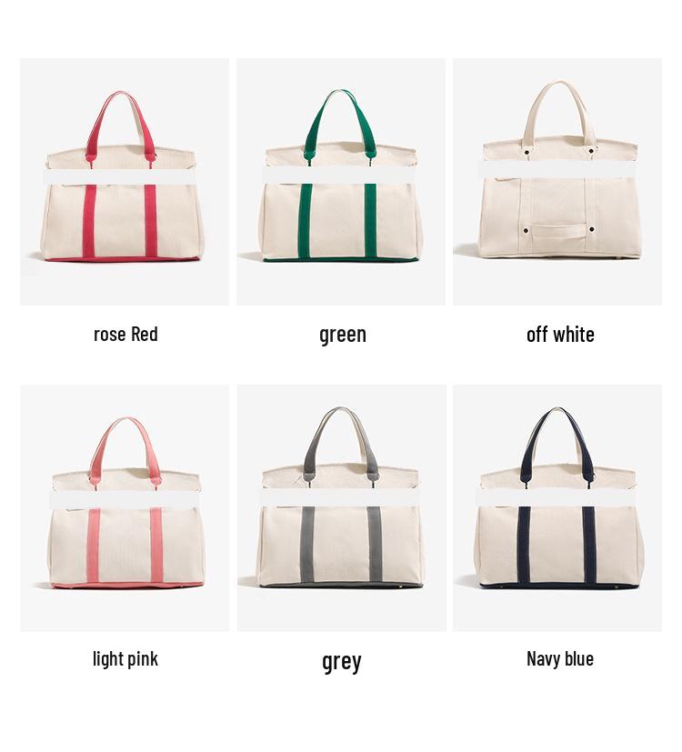 Women's 2025 Color Block Canvas Handbag - Large Capacity, Versatile Commute Bag
