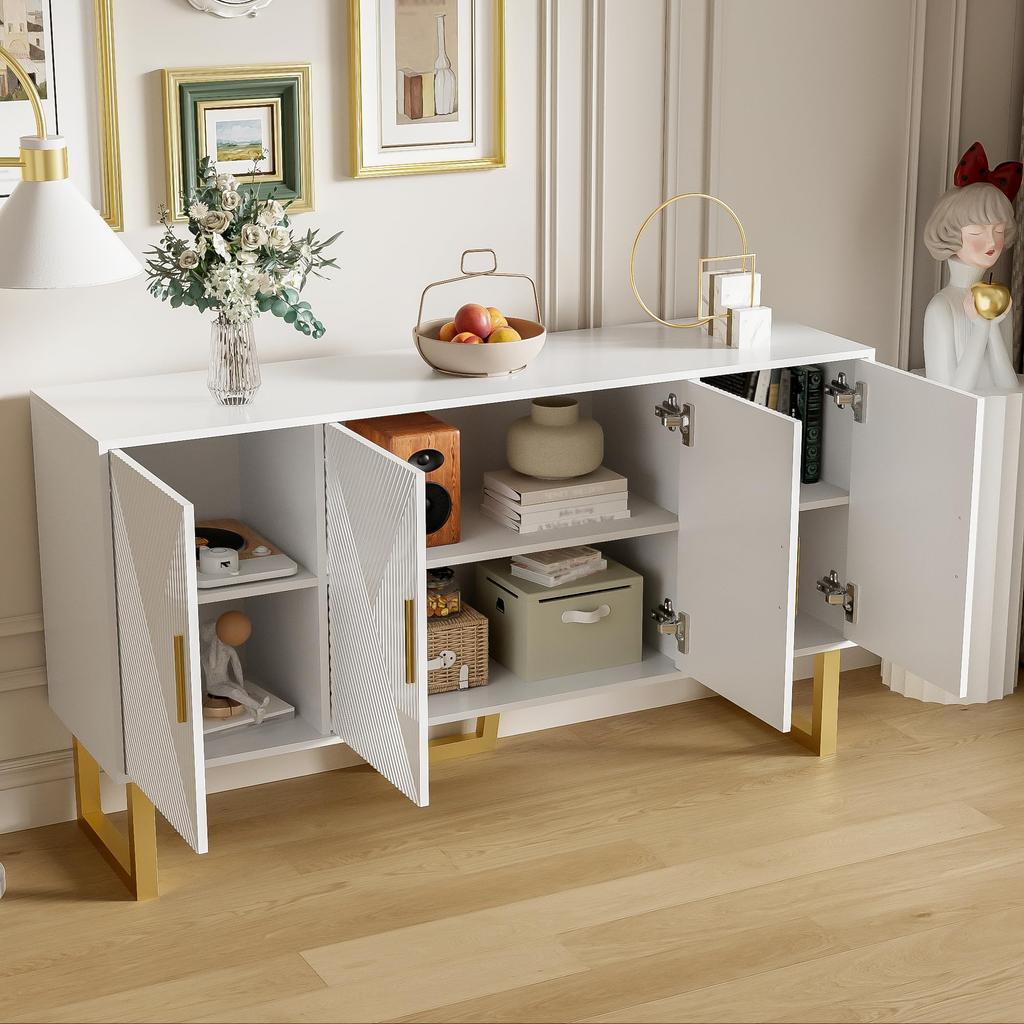 Sideboard mit hochglänzenden strukturierten Türen und goldenen Griffen, TürenDesign, höhenverstellbare Regale für Wohnzimmer und Schlafzimmer