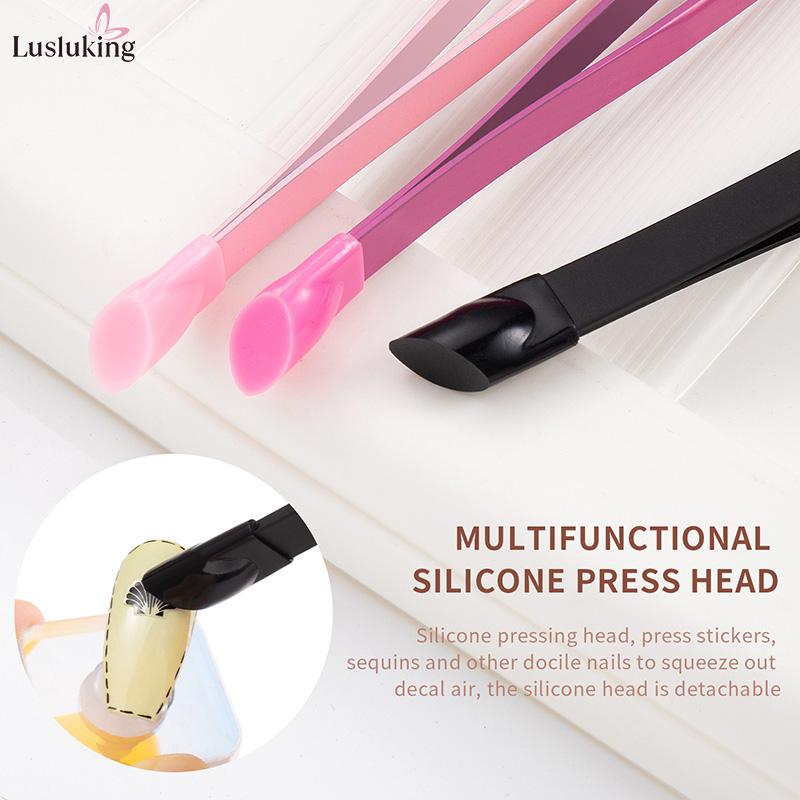 Double Headed Tweezers Multi-Use Tweezers Silicone Pressing Head Nail Clipping Tool Take Sticker Tape Crystal Manicure Tools