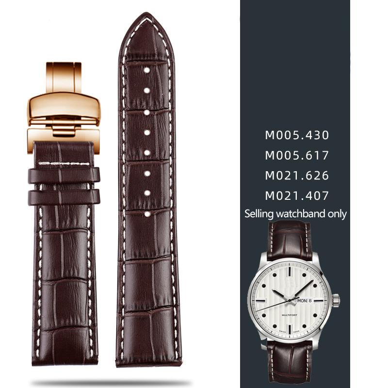 Leather Strap For Mido Helmsman M005 Orange Rudder M005614 m005430A Male Watch Chain with Butterfly Clasp Bracelet 22mm 23mm