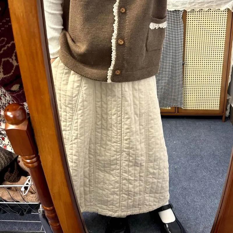 Skirt for Women Thickened Casual Versatile Elastic Long Loose Trousers Double Layer Solid Colour Skirt