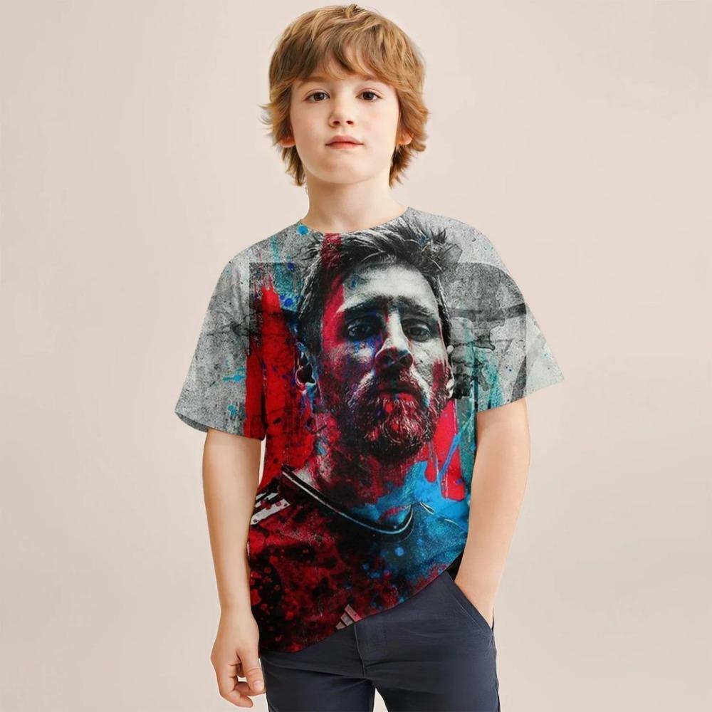Children's summer quick drying breathable sweat absorbing short sleeved T-shirt, Messi pattern 3D printed original style