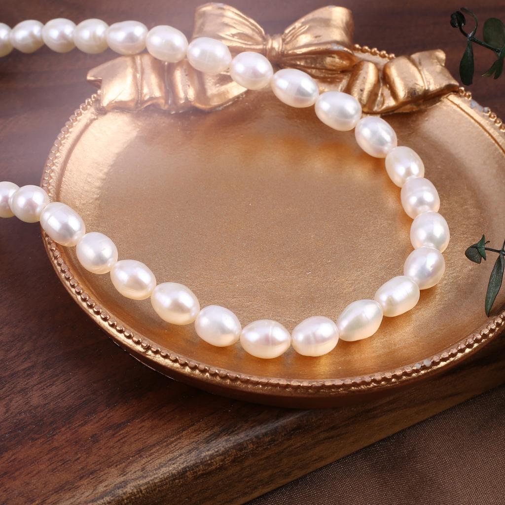 1String, Fashion Women's Natural Freshwater Pearls, 7-8 Mm, White Rice Pearl Beads for DIY Necklaces, Bracelets Accessories, Jewelry Making 36cm