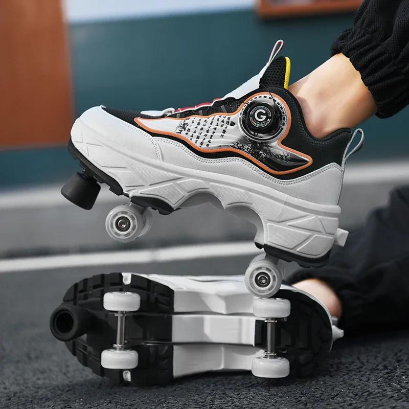 Outdoor Children's 4 Wheel Roller Skate Shoes for Boys Girls Fashion Deformation Sneaker with Wheels Unisex Skating Sports Shoes