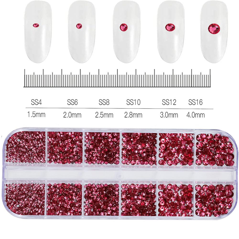 12Grids Pink Mixed Nail Rhinestones Luxury Nail Charms Glitter Crystal Jewelry Gems Nail Art Decoration DIY Manicure Rhinestones