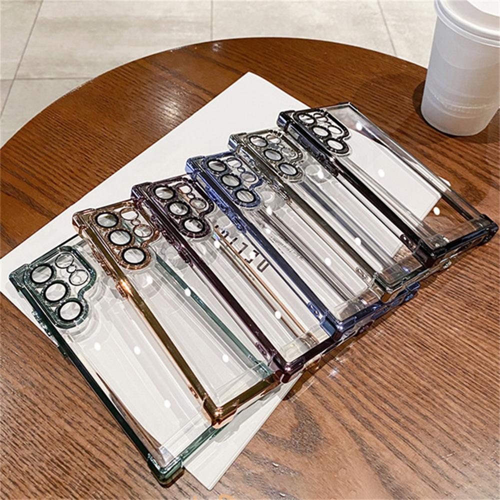 6D Plating Transparent Case For Samsung Galaxy S24 Ultra S22 Plus S23 FE Lens Film Camera Protection Air Cushion Clear Cover